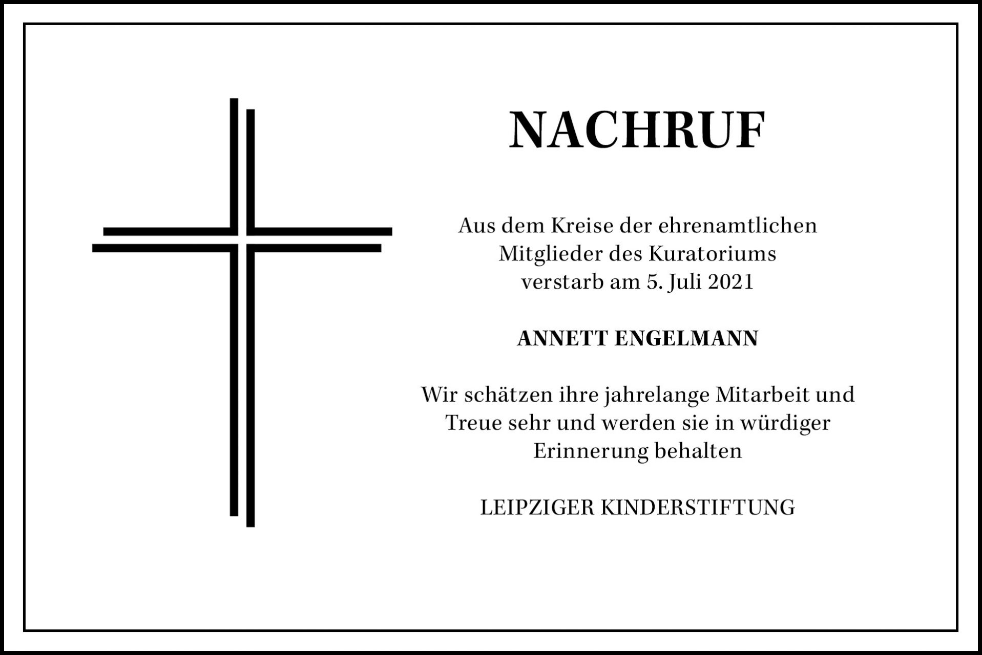 Nachruf - Annett Engelmann - Leipziger Kinderstiftung